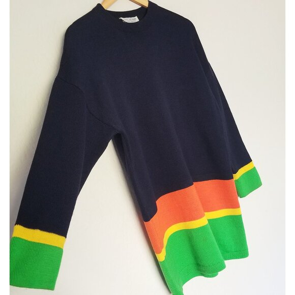 St. John Sportswear Santana Knit Colorblock Striped Tunic Mini Sweater Dress S - Picture 7 of 16